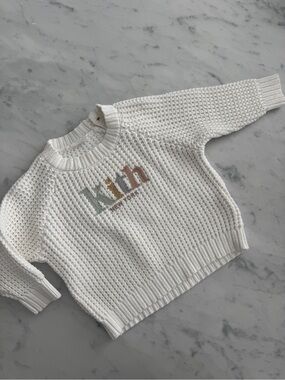 Kith Kids White Raglan Crewneck Logo Knit Sweater